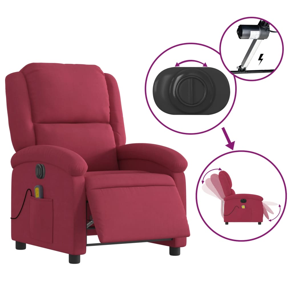 Poltrona de massagens reclinável elétrica veludo vermelho tinto