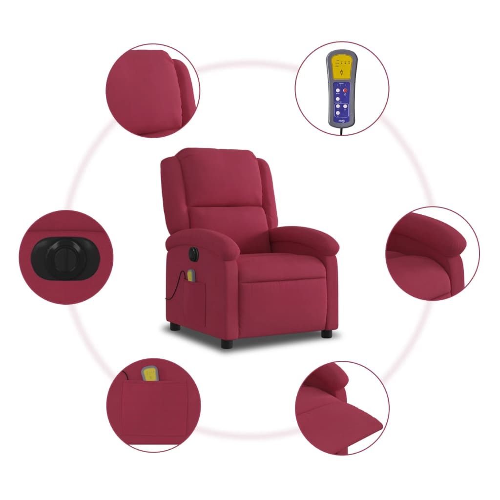 Poltrona de massagens reclinável elétrica veludo vermelho tinto