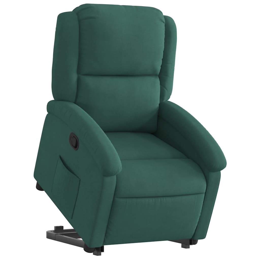 Poltrona reclinável elevatória veludo verde-escuro