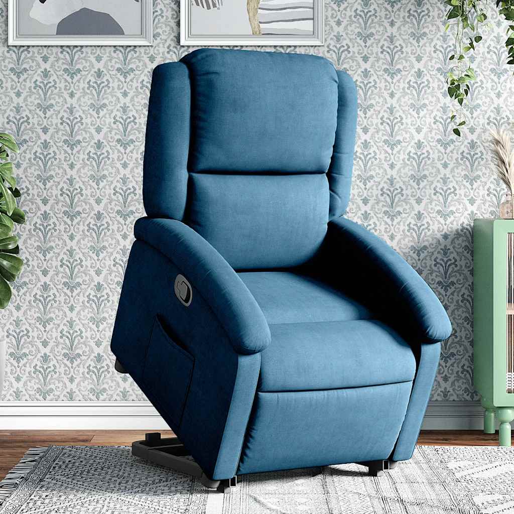 Poltrona reclinável elevatória veludo azul