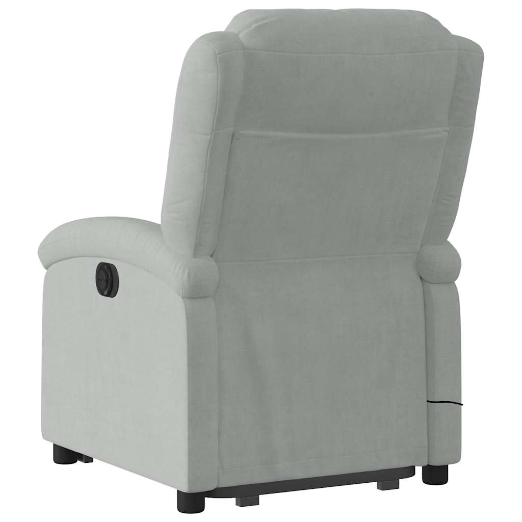 Poltrona elevatória de massagens veludo cinza-claro