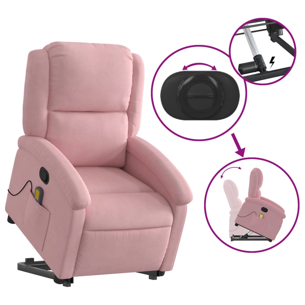 Poltrona elevatória de massagens veludo rosa