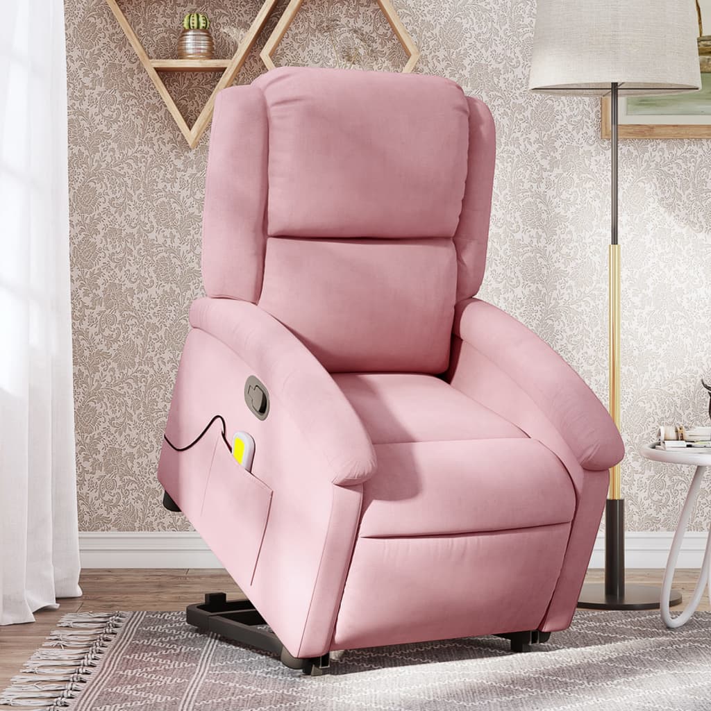 Poltrona elevatória de massagens veludo rosa