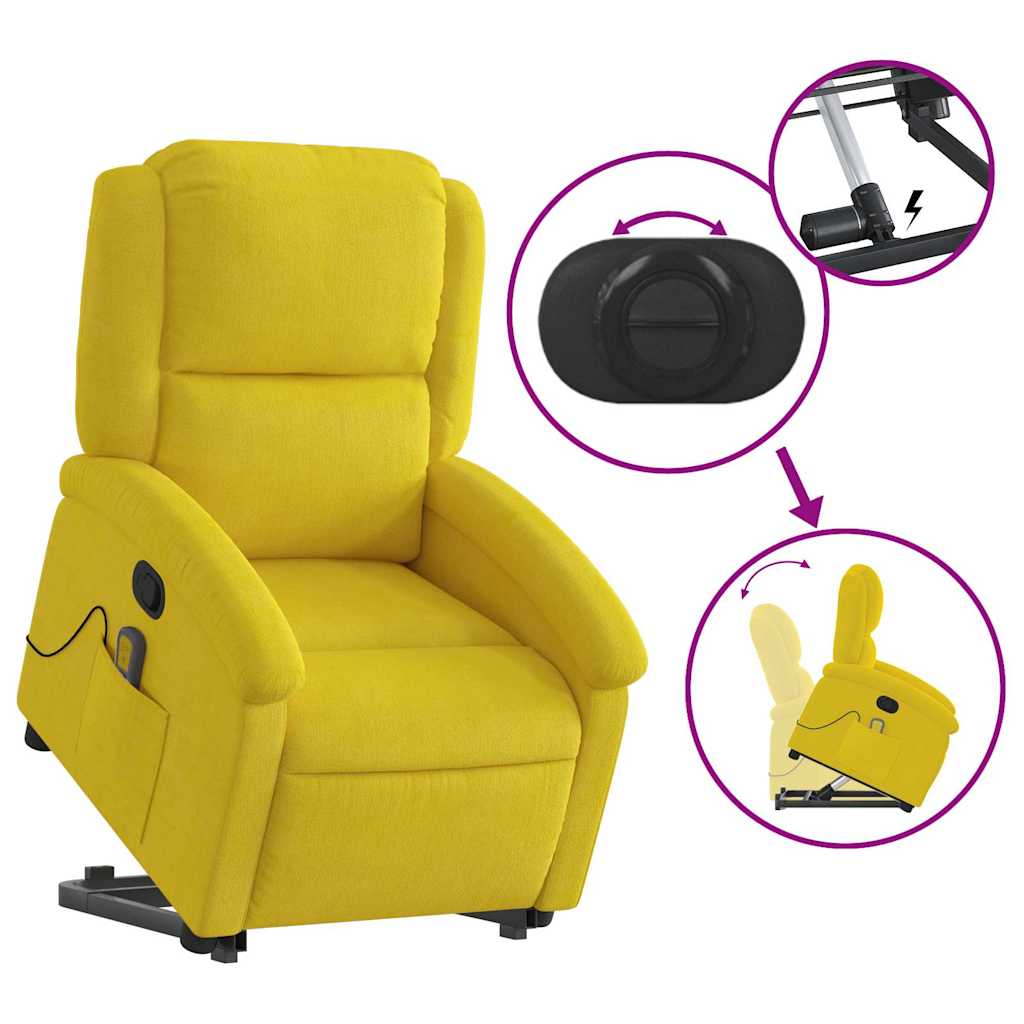 Poltrona elevatória de massagens veludo amarelo