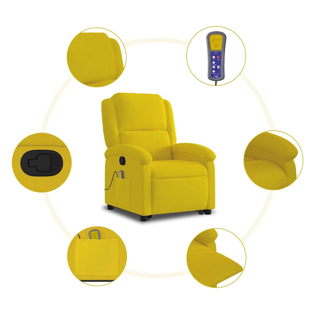 Poltrona elevatória de massagens veludo amarelo