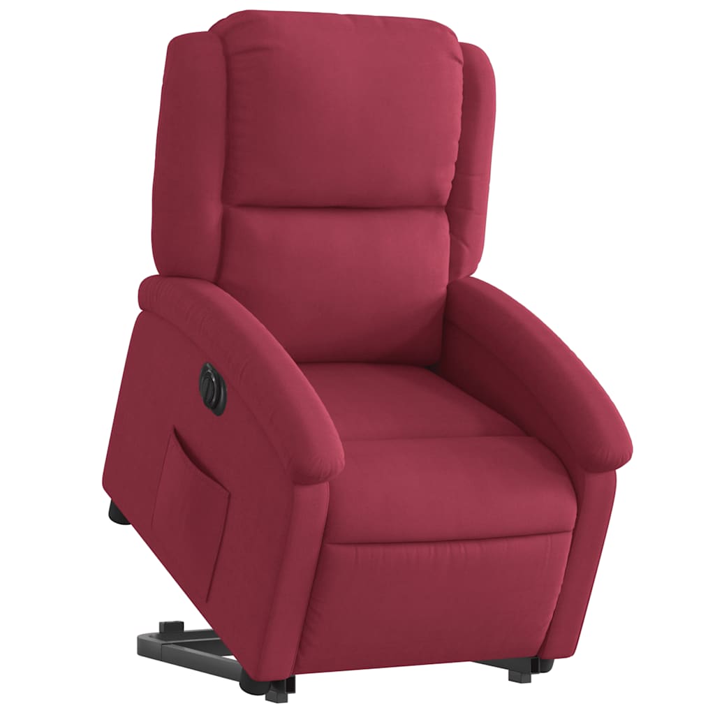 Poltrona reclinável elevatória elétrica veludo vermelho-tinto