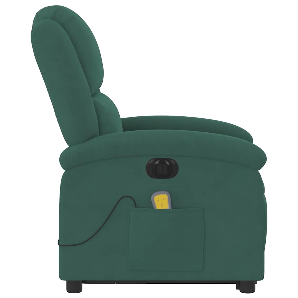 Poltrona massagens elevatória elétrica veludo verde-escuro