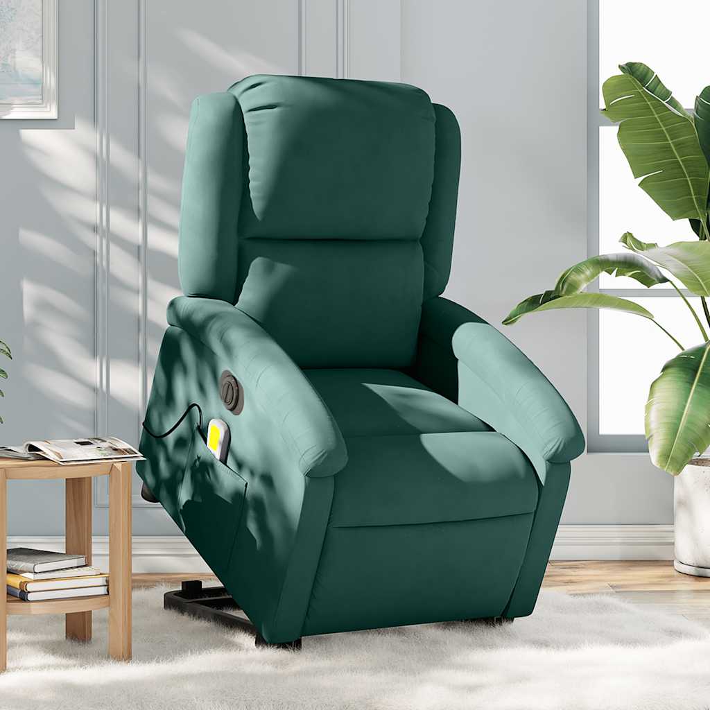 Poltrona massagens elevatória elétrica veludo verde-escuro