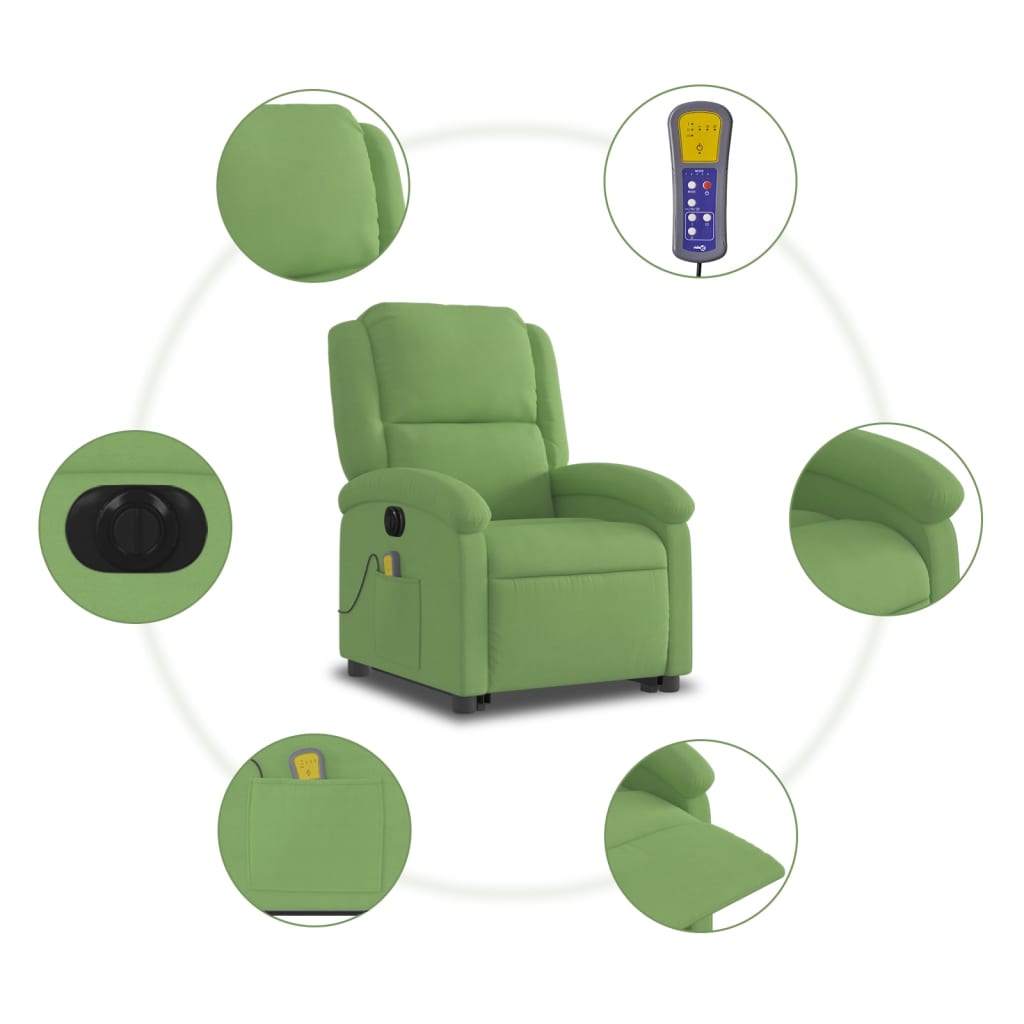 Poltrona massagens elevatória elétrica veludo verde-claro