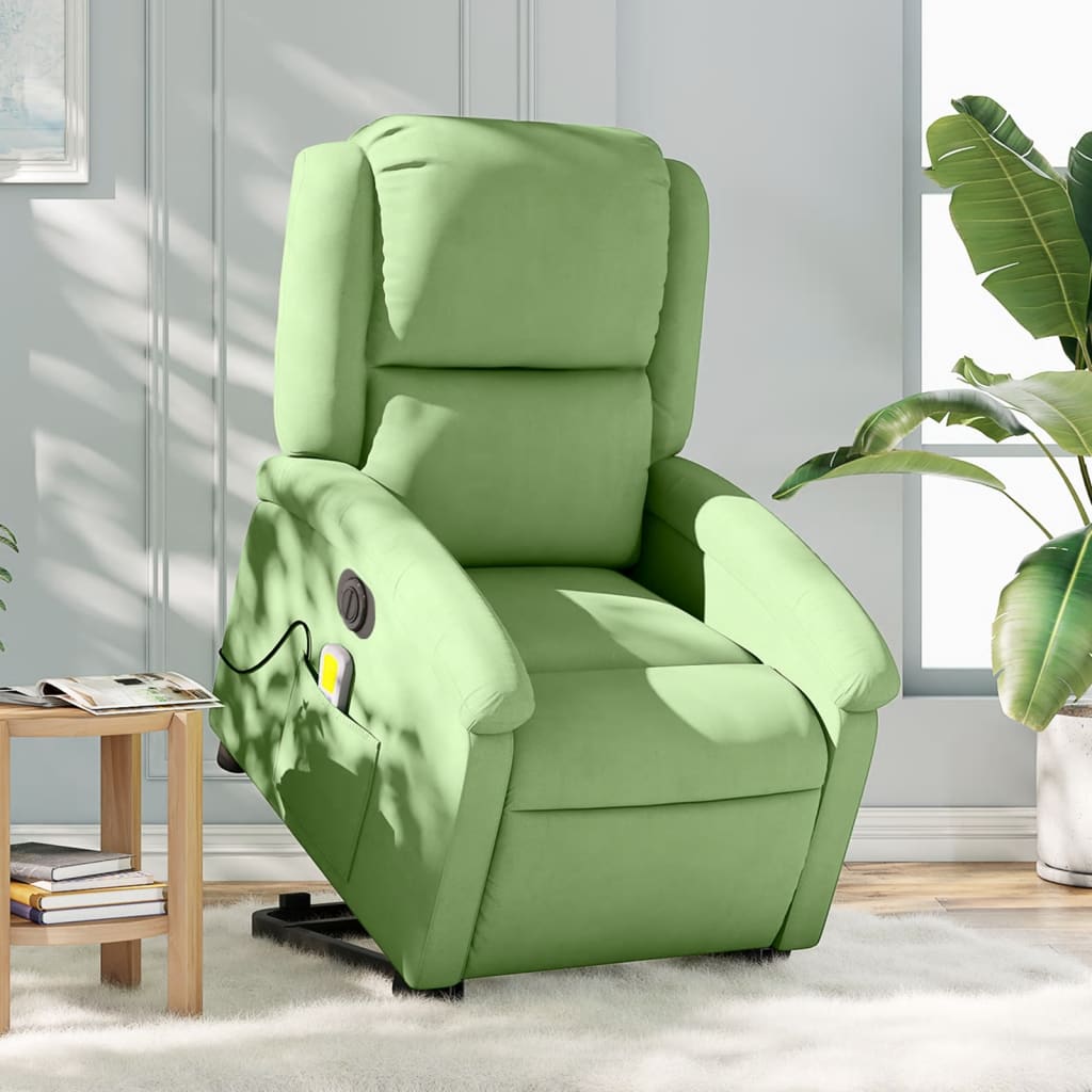 Poltrona massagens elevatória elétrica veludo verde-claro