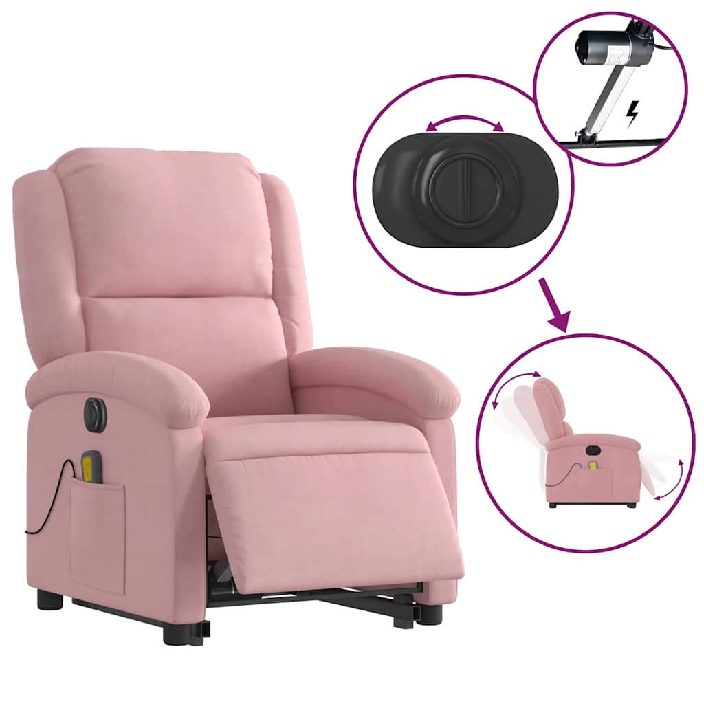 Poltrona massagens reclinável elevatória elétrica veludo rosa
