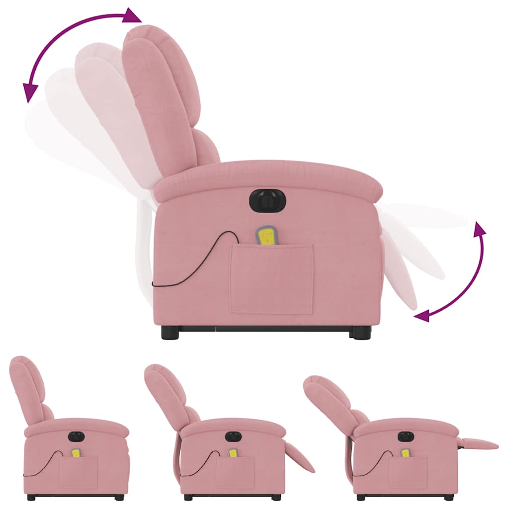 Poltrona massagens reclinável elevatória elétrica veludo rosa
