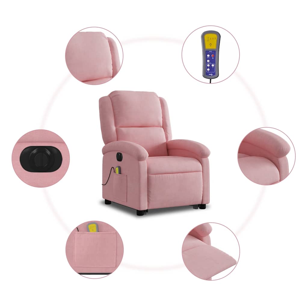 Poltrona massagens reclinável elevatória elétrica veludo rosa
