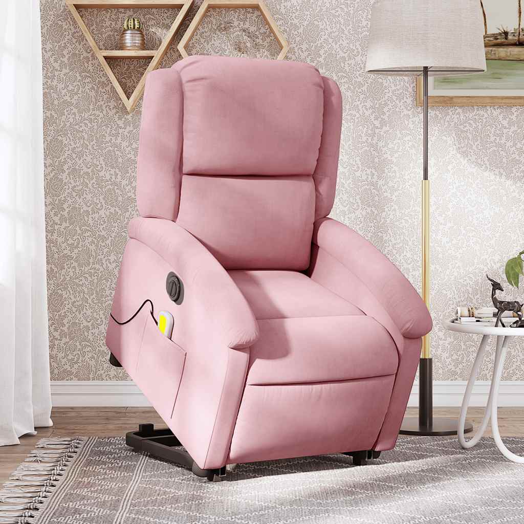 Poltrona massagens reclinável elevatória elétrica veludo rosa