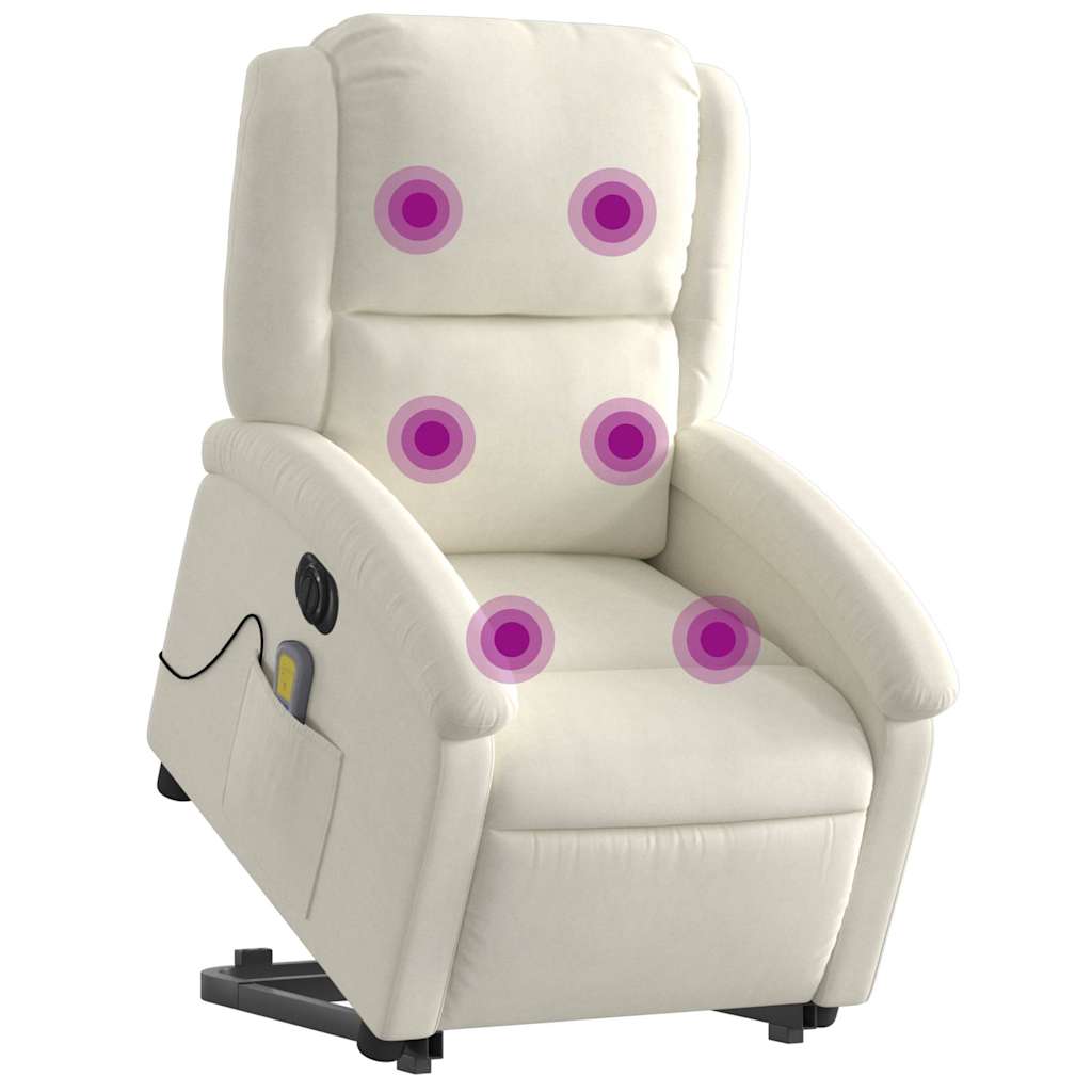 Poltrona massagens reclinável elevatória elétrica veludo creme
