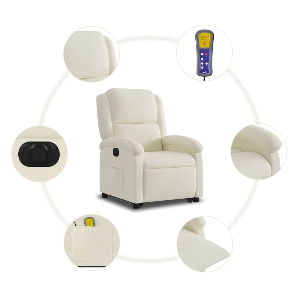 Poltrona massagens reclinável elevatória elétrica veludo creme