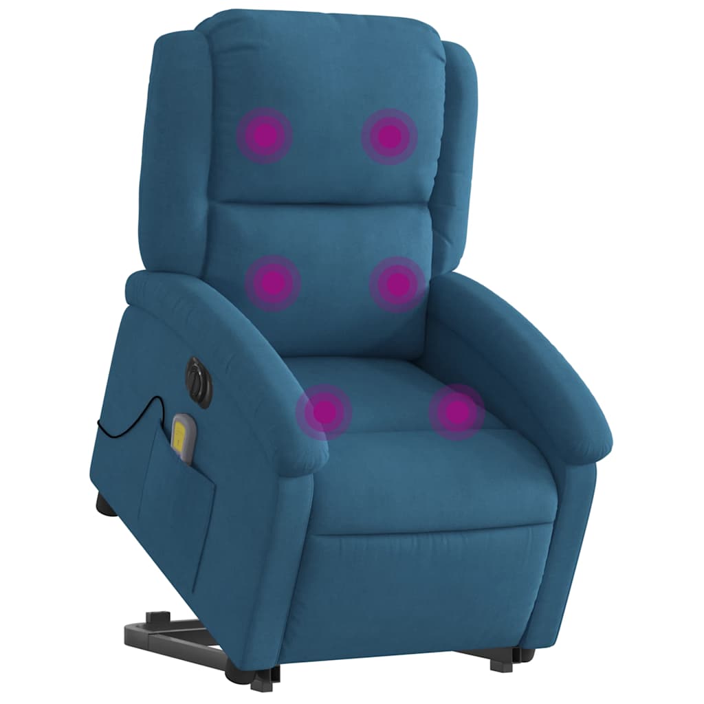 Poltrona massagens reclinável elevatória elétrica veludo azul