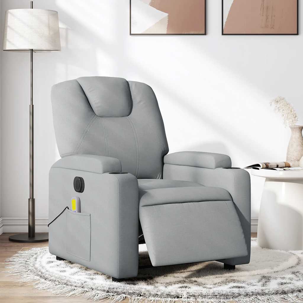 Poltrona de massagens reclinável elétrica tecido cinzento-claro
