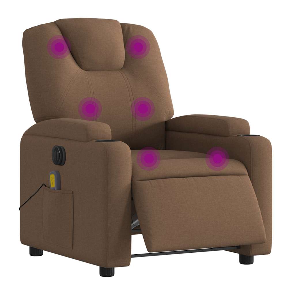 Poltrona de massagens reclinável elétrica tecido castanho