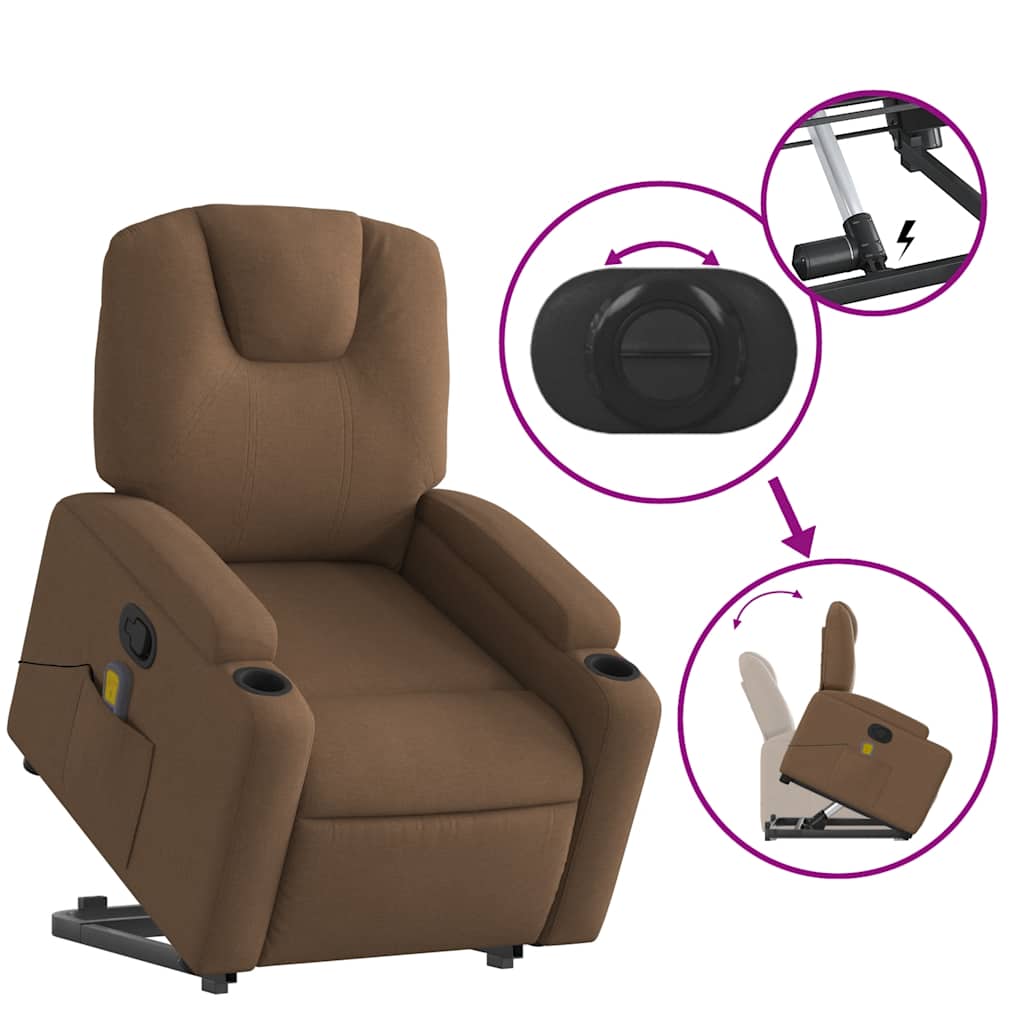 Poltrona reclinável massagens tecido castanho