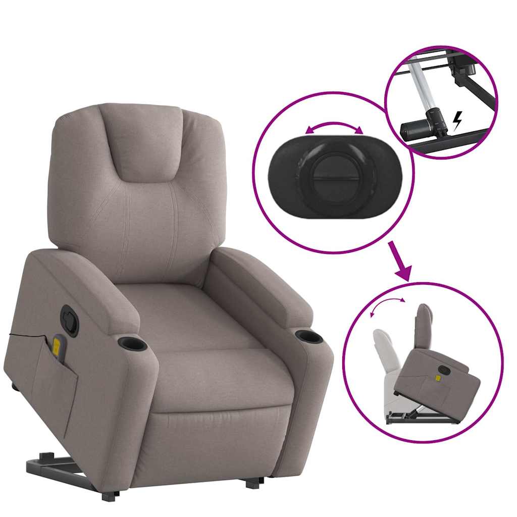 Poltrona elevatória de massagens tecido cinzento-acastanhado