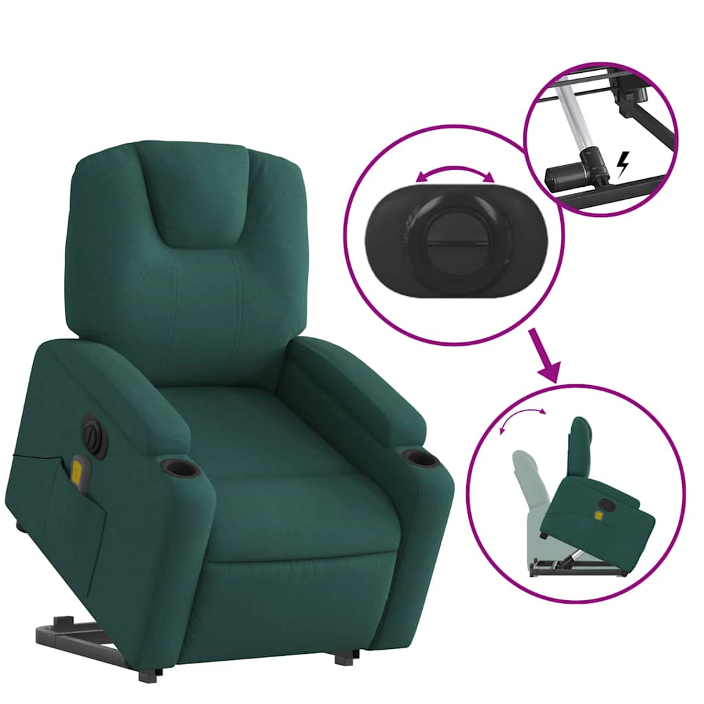 Poltrona elétrica elevatória massagens tecido verde-escuro