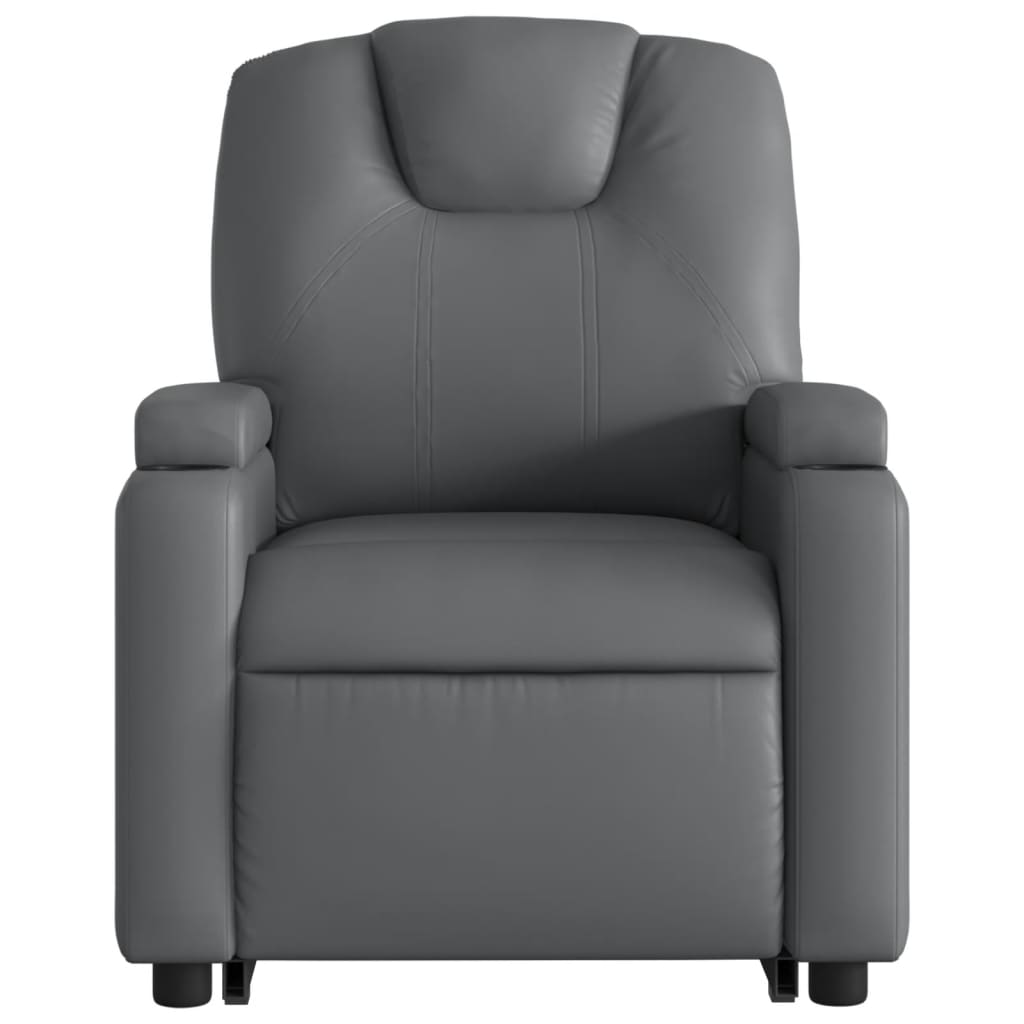 Poltrona massagens reclinável elevatória couro artif. cinzento