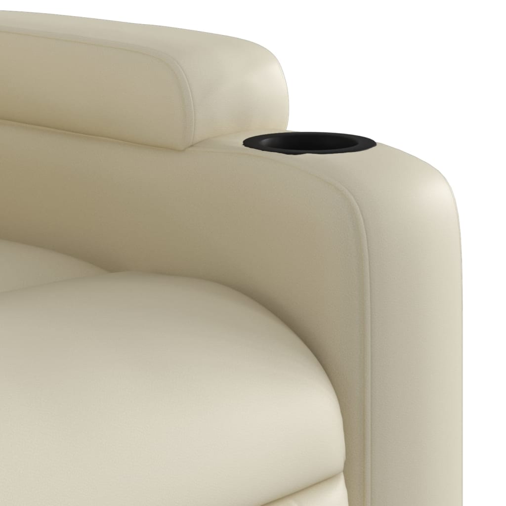 Poltrona reclinável elevatória elétrica couro artificial creme