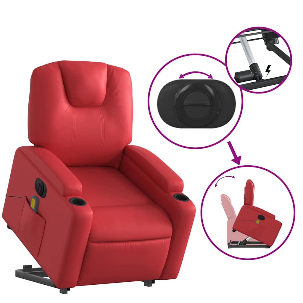 Poltrona reclinável elevatória elétrica couro artif. vermelho