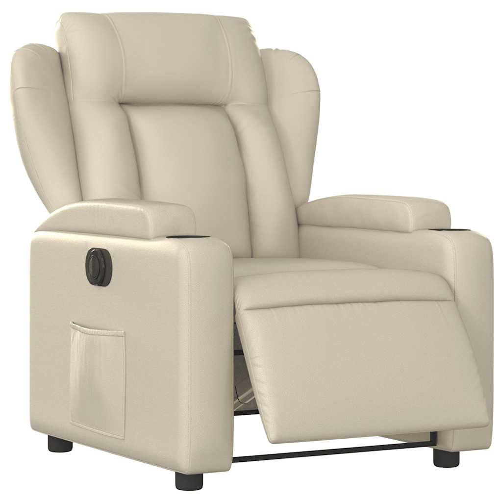Poltrona reclinável elétrica couro artificial cor creme