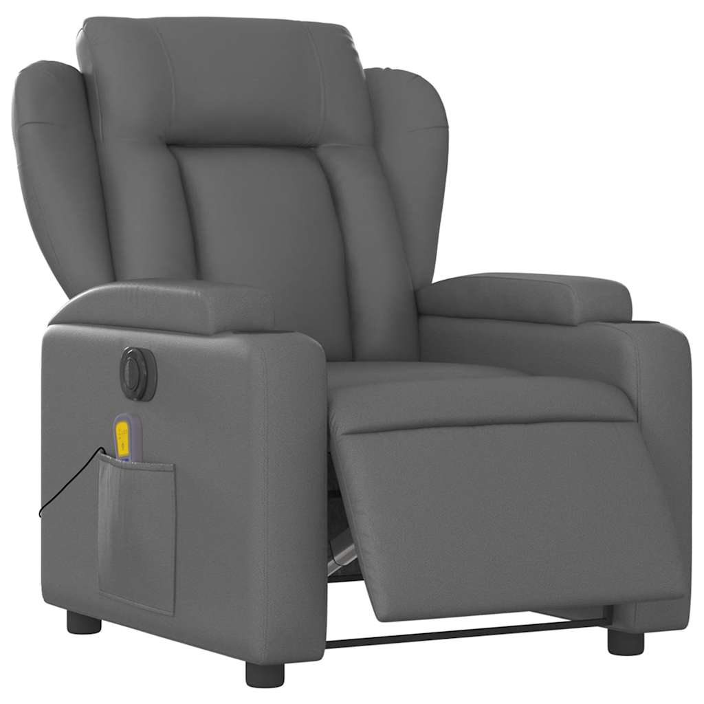 Poltrona massagens reclinável elétrica couro artif. cinzento
