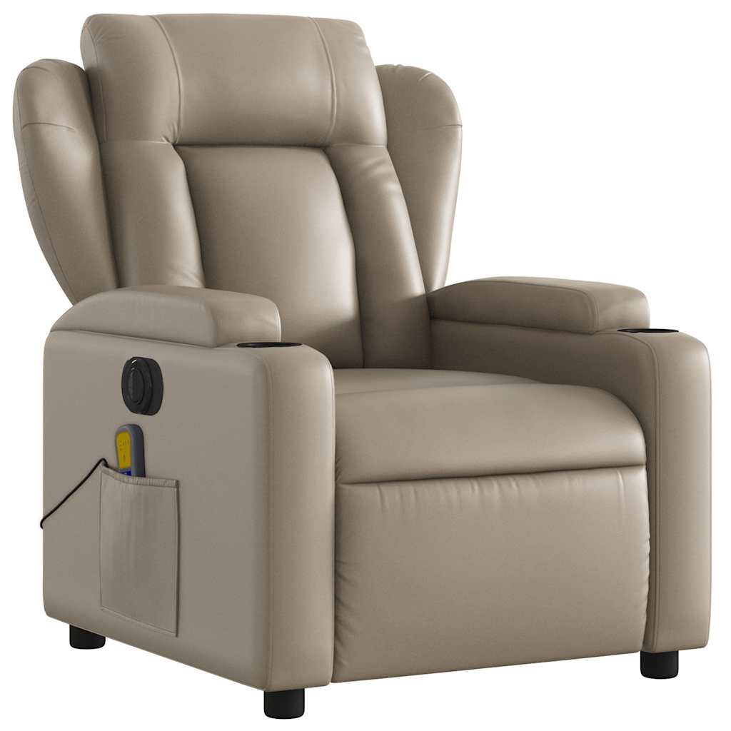 Poltrona massagens reclinável elétrica couro artif. cappuccino