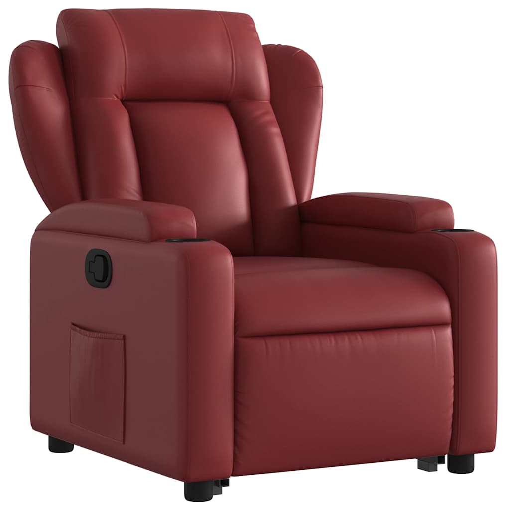 Poltrona reclinável elevatória couro artificial vermelho tinto