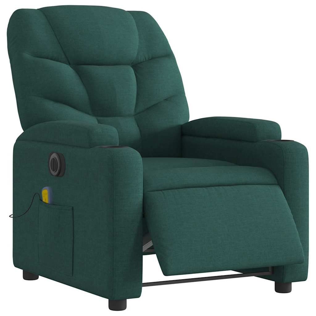 Poltrona reclinável de massagens elétrica tecido verde-escuro