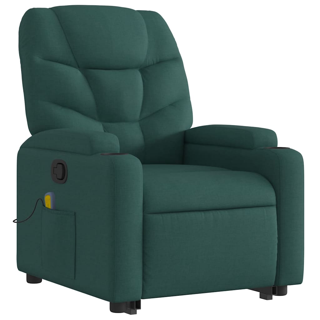 Poltrona reclinável elevatória de massagens tecido verde-escuro