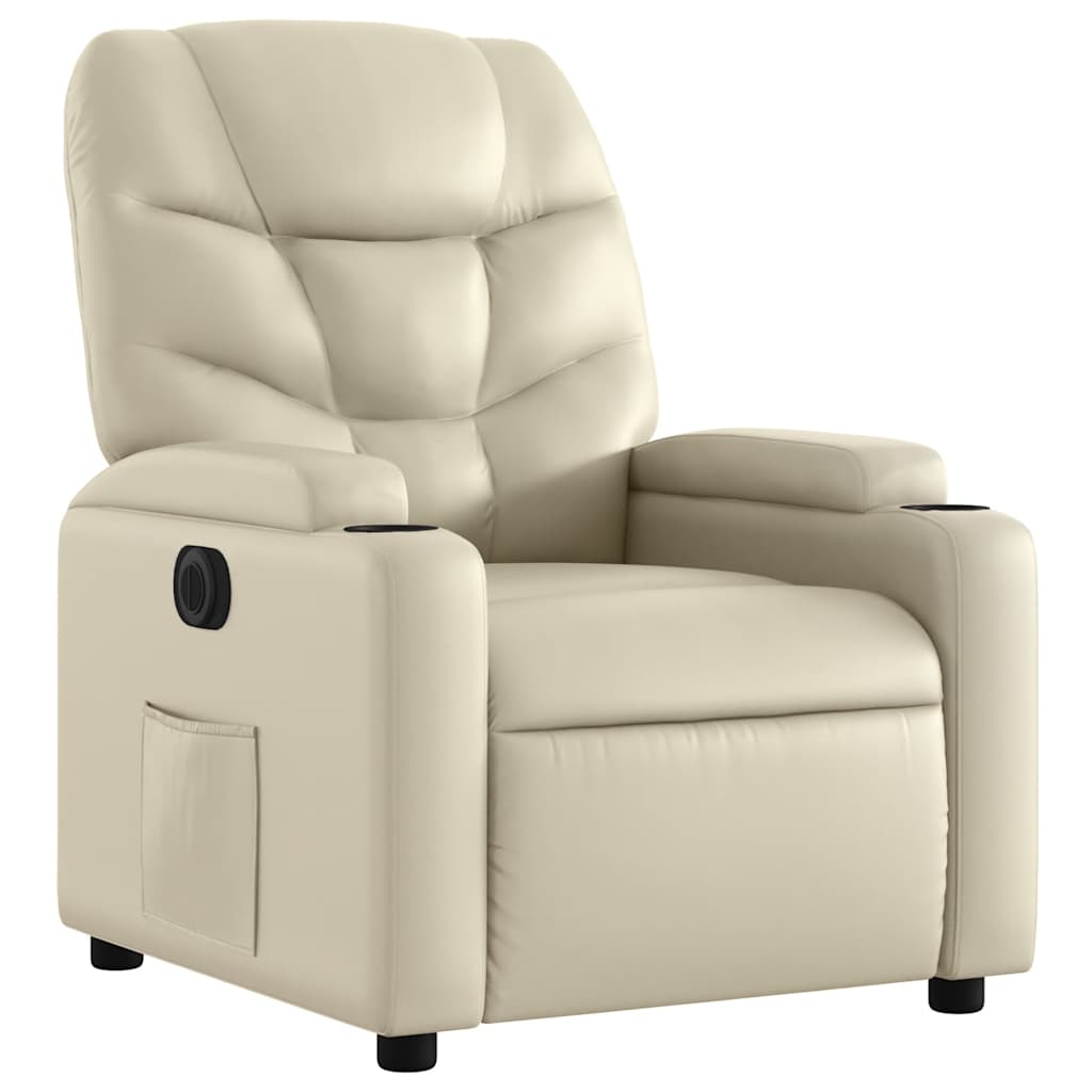 Poltrona reclinável elétrica couro artificial cor creme