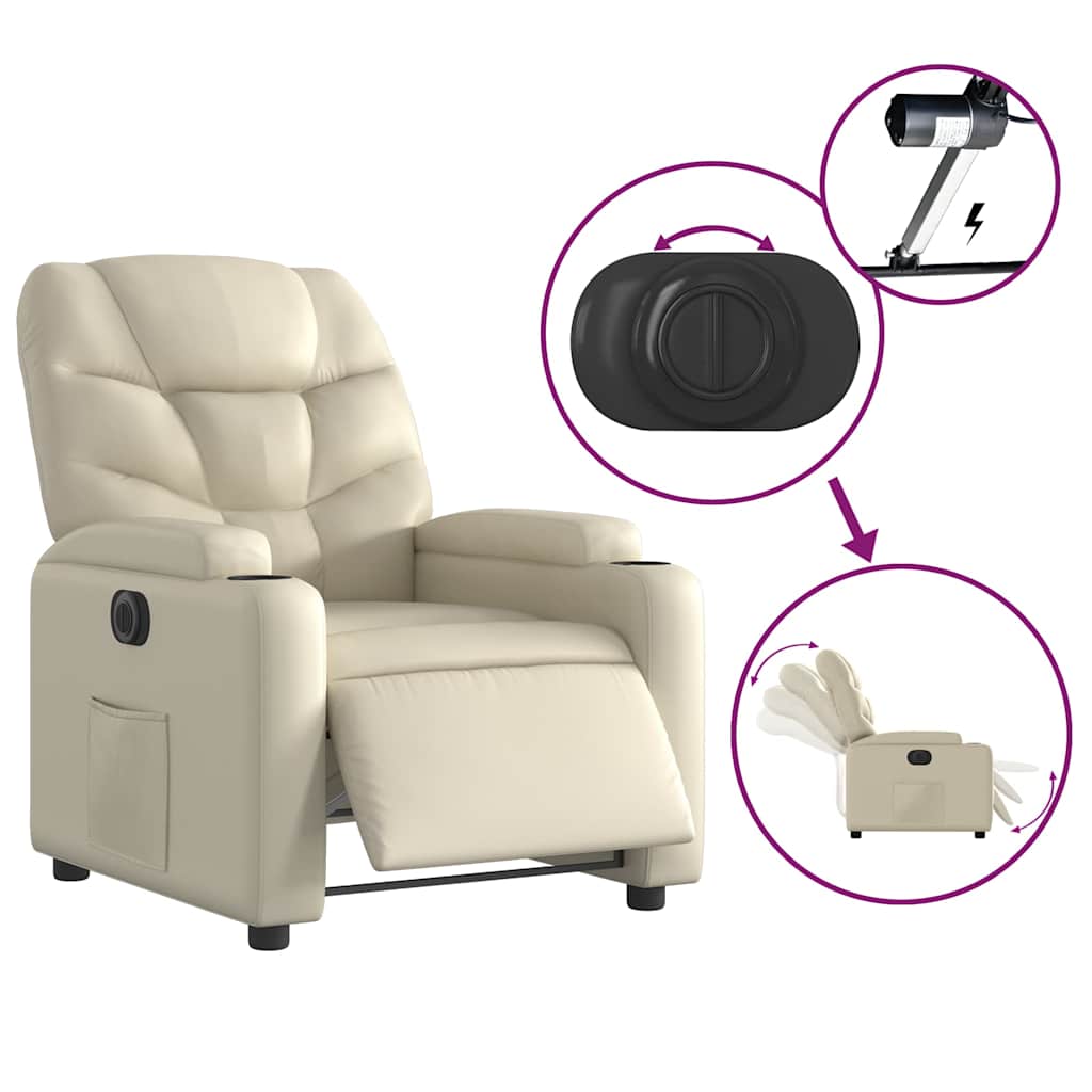 Poltrona reclinável elétrica couro artificial cor creme