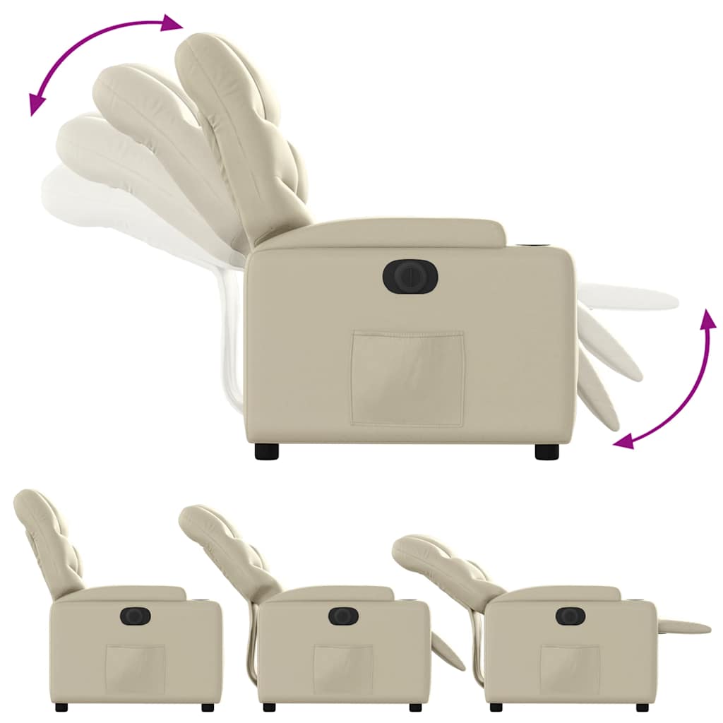 Poltrona reclinável elétrica couro artificial cor creme