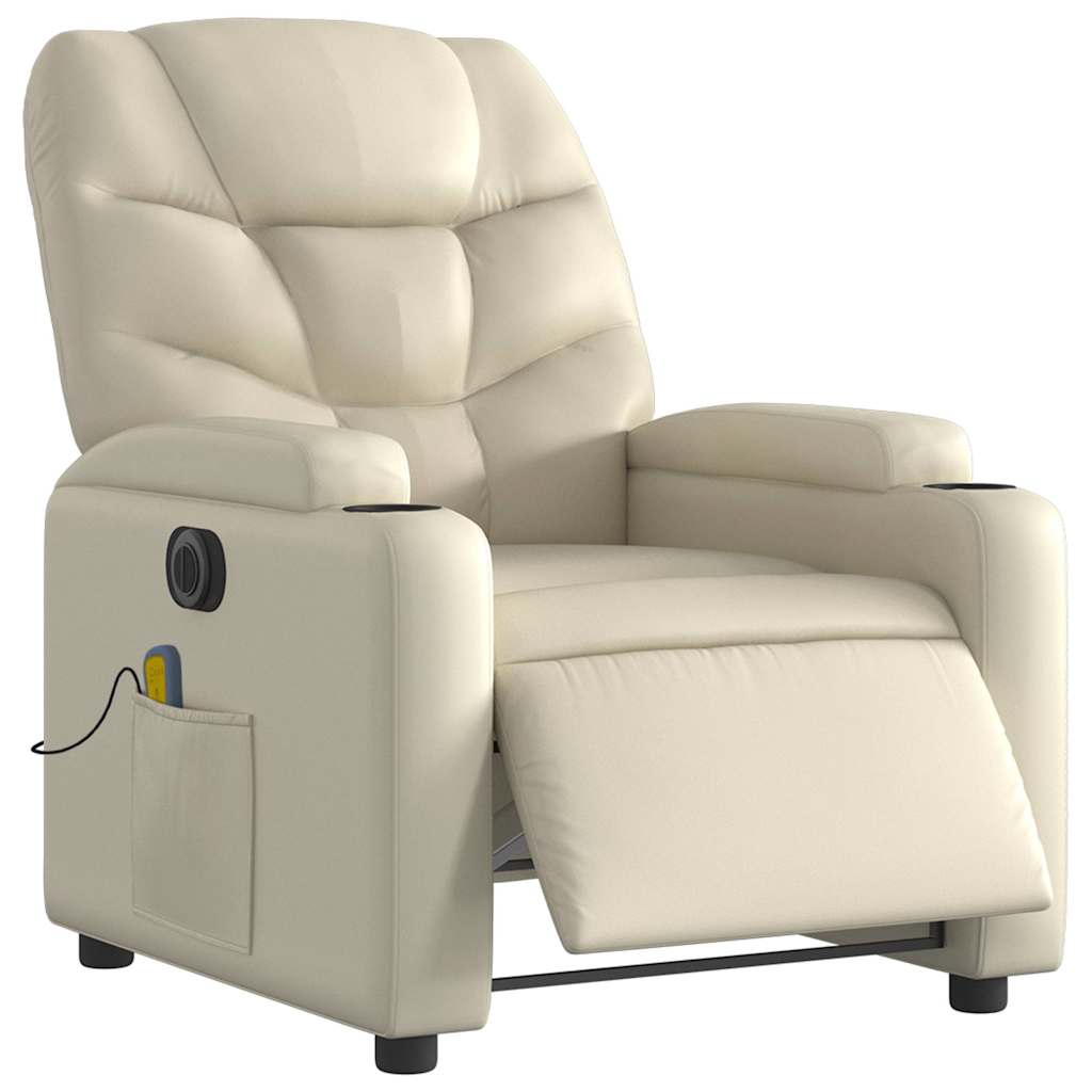 Poltrona massagens reclinável elétrica couro artificial creme