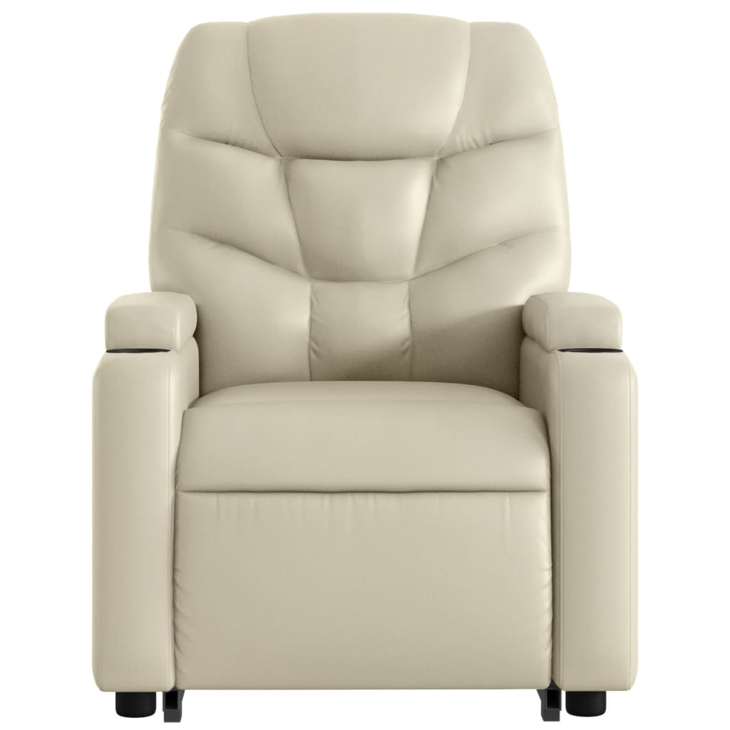 Poltrona reclinável elevatória couro artificial cor creme