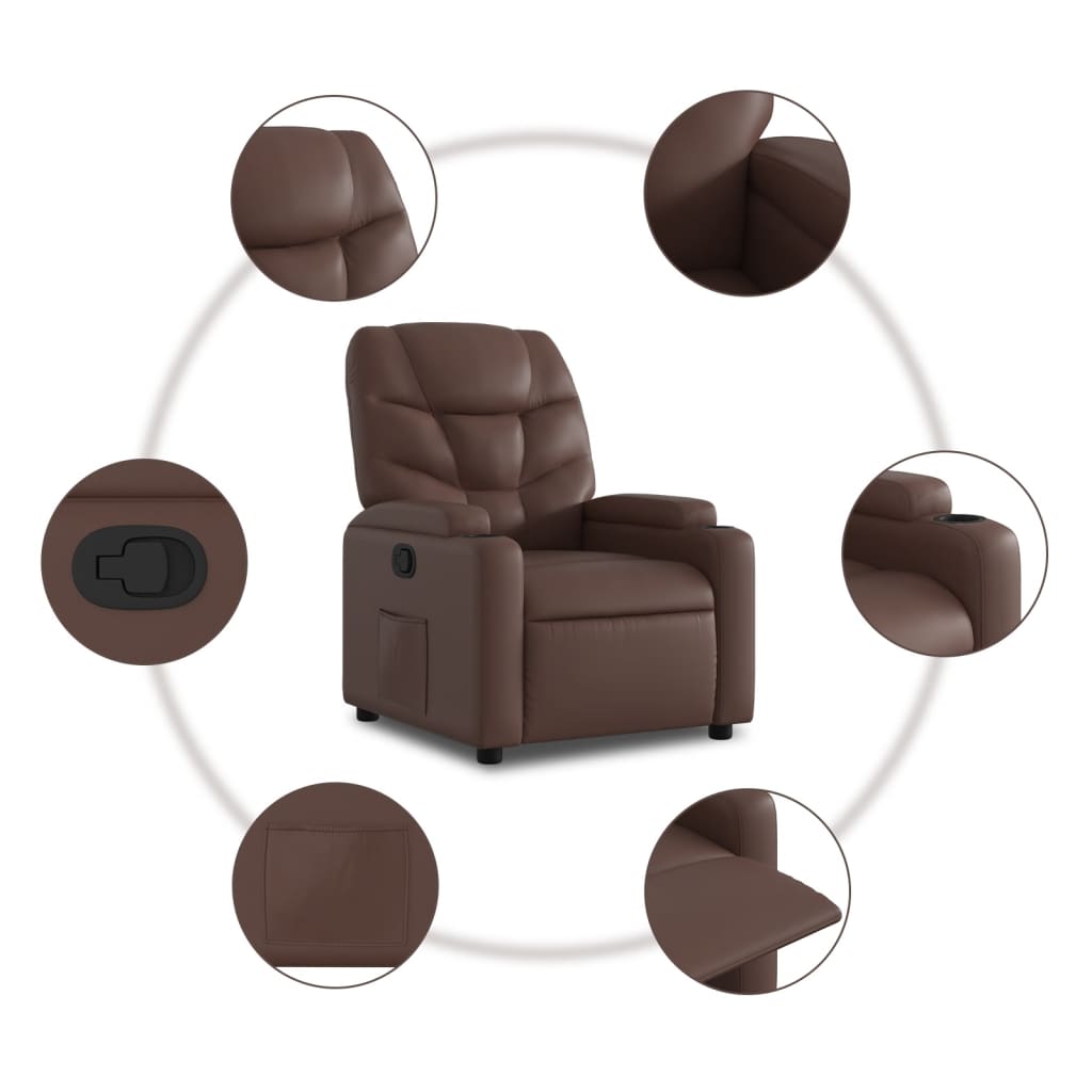 Poltrona reclinável elevatória couro artificial castanho