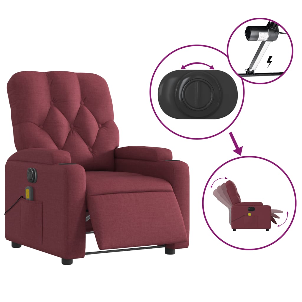 Poltrona reclinável de massagens elétrica tecido vermelho tinto