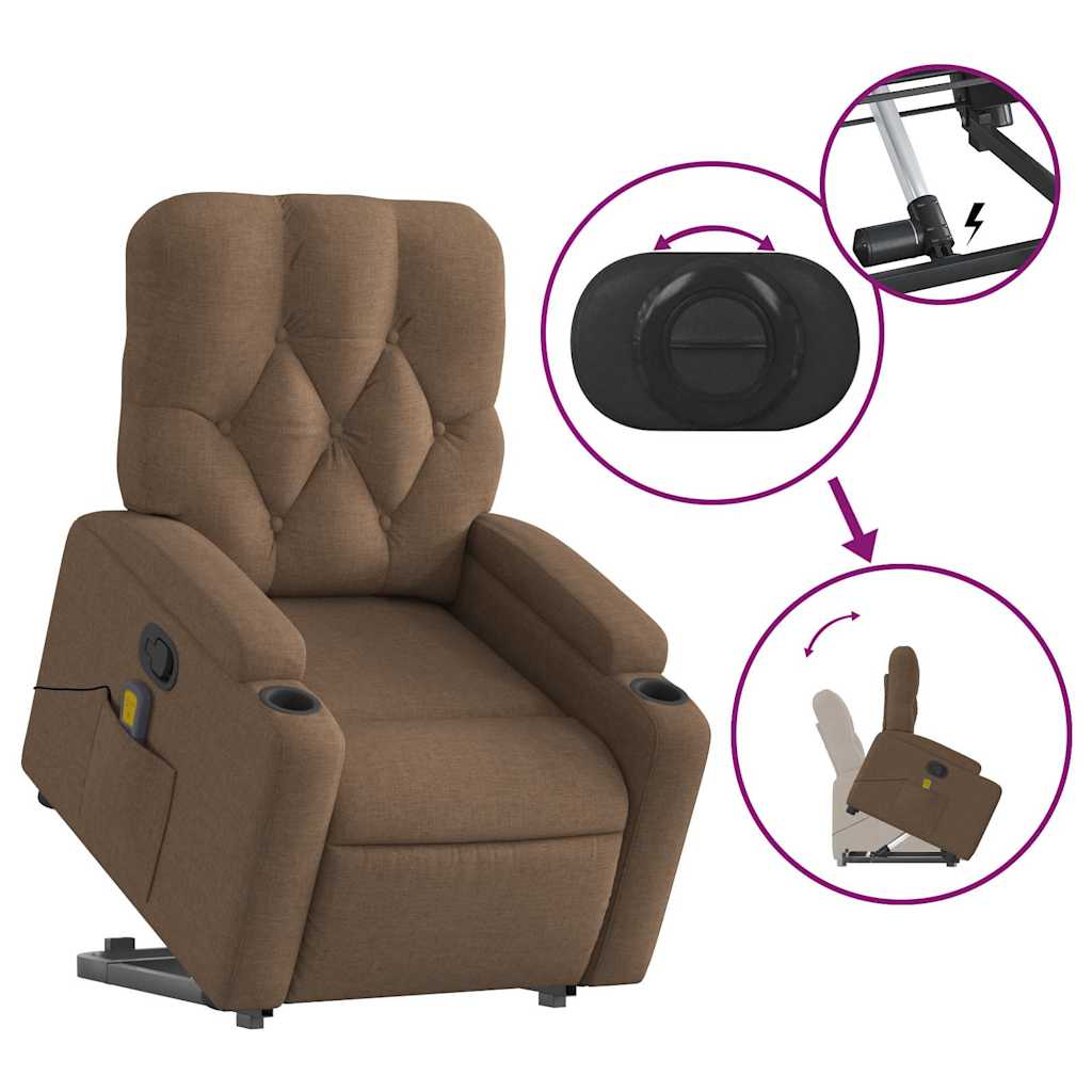 Poltrona reclinável massagens tecido castanho