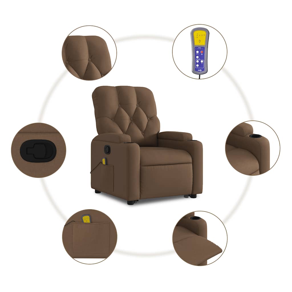 Poltrona reclinável massagens tecido castanho