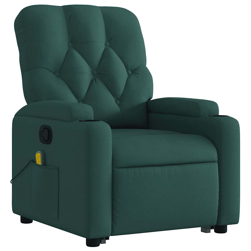 Poltrona reclinável elevatória de massagens tecido verde-escuro