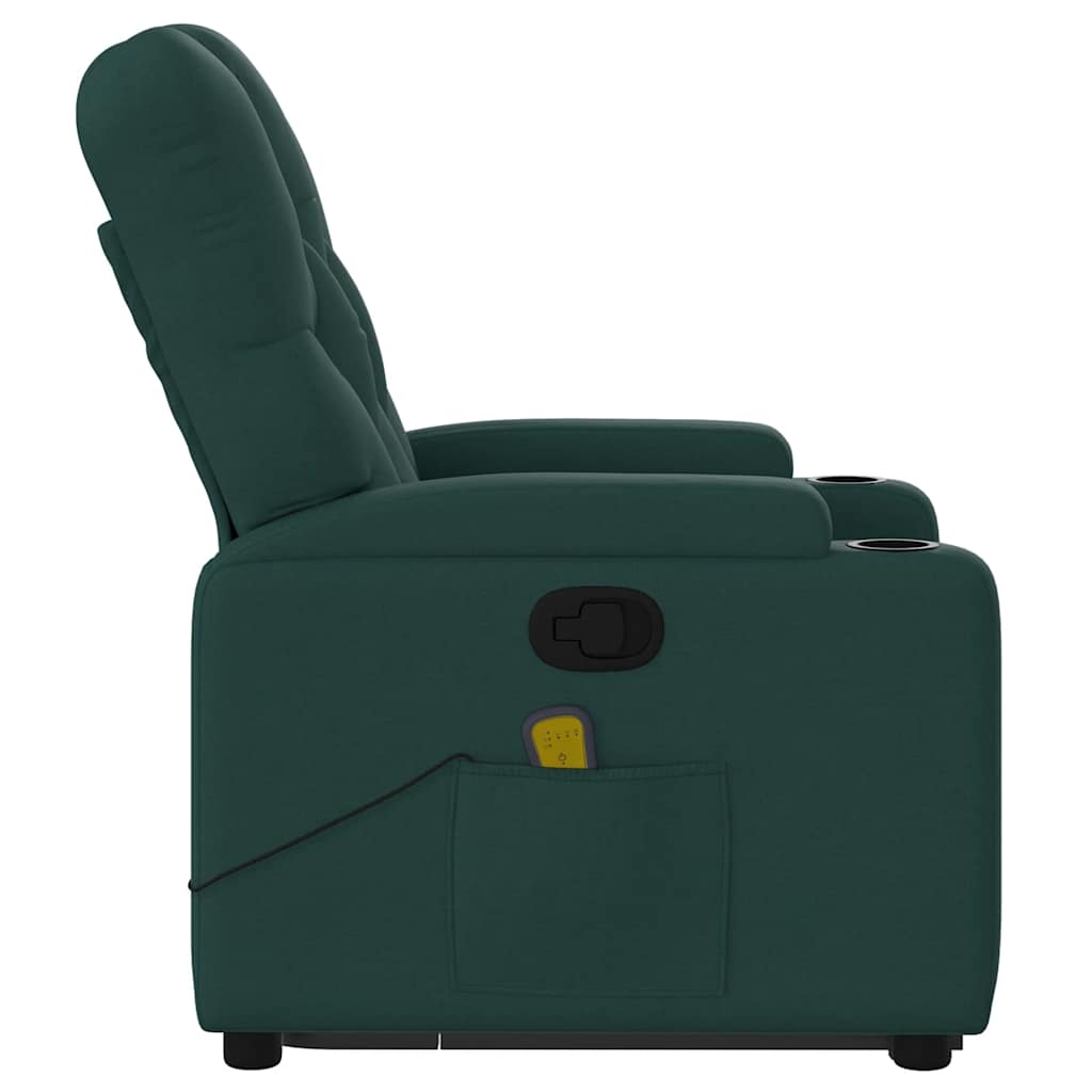 Poltrona reclinável elevatória de massagens tecido verde-escuro