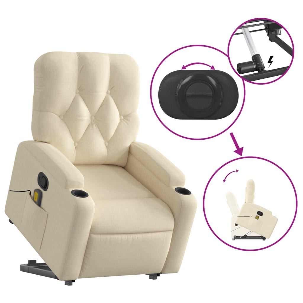 Poltrona elevatória de massagens tecido cor creme