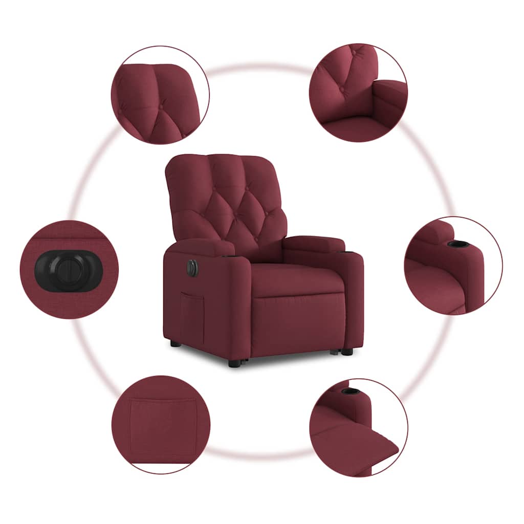 Poltrona reclinável elevatória elétrica tecido vermelho-tinto