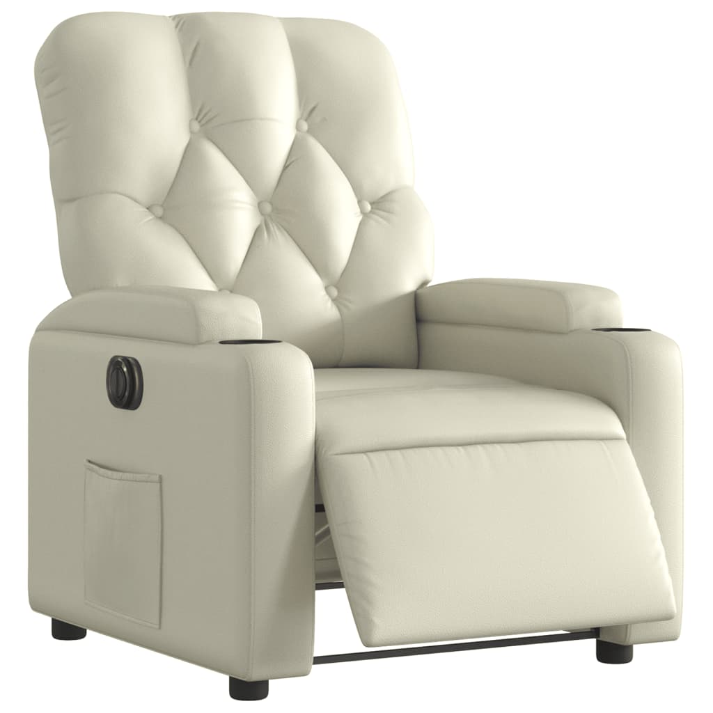 Poltrona reclinável elétrica couro artificial cor creme