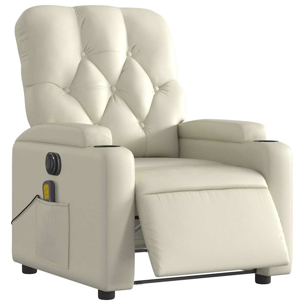 Poltrona massagens reclinável elétrica couro artificial creme